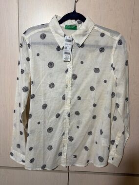 United Colors Of Benetton Cream Long-Sleeve Button Shirt with Black Dot Print